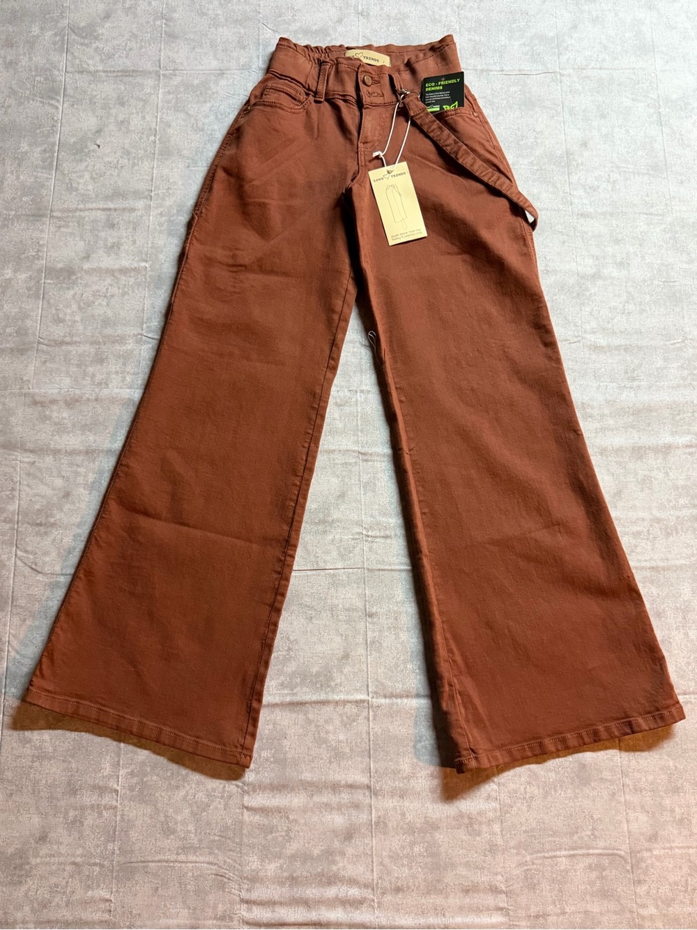 Love Trends Women's Brown Denim Wide-Leg Baggy High Rise Cargo Pants  Size 1